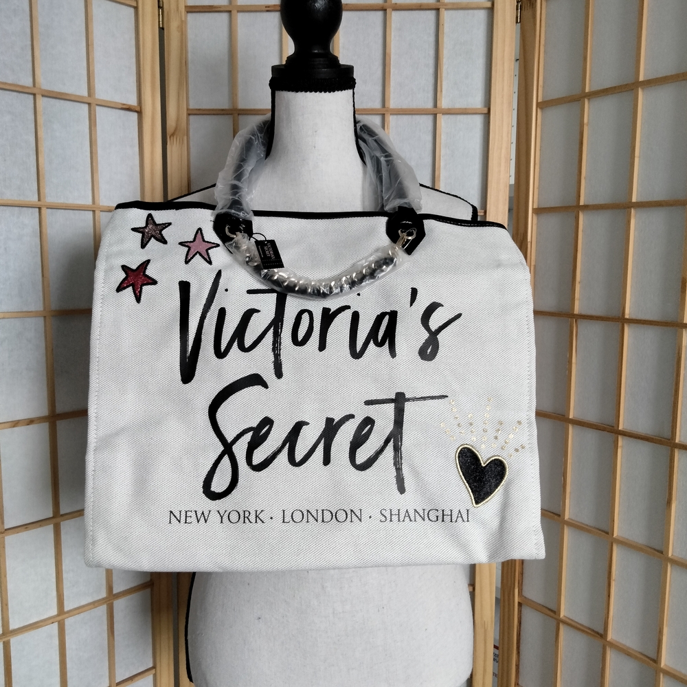 Victoria's Secret Black and White Tote with Signature Style